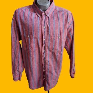 Men's Oxford Shirt XL Vintage 1980's McGregor Pink/Blue Stripes All Cotton Yuppy